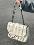 Beige Square Bag Ruched Detail Chain Decor Flap For Daily