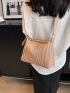 Khaki Pleated Hobo Bag Fashionable Letter Decor PU