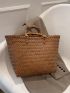 Brown Straw Bag Vacation Studded Decor Double Handle