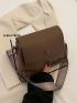 Mini Square Bag Adjustable Strap Flap Brown PU Minimalist