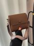 Mini Square Bag Adjustable Strap Flap Brown PU Minimalist