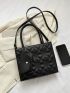 Four-leaf Clover Textured Square Bag With Coin Purse Double Handle Black PU