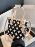 Small Bucket Bag Geometric Pattern Double Handle Studded Detail