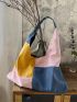 Oversized Colorblock Hobo Bag Casual