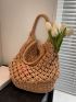 Medium Straw Bag Double Handle Hollow Out
