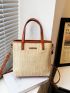 Letter Patch Decor Straw Bag Small Contrast Binding Vacation