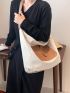 Colorblock Hobo Bag Oversized Canvas Zipper