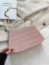 Geometric Pattern Box Bag Faux Pearl Beaded Pink