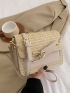 Mini Flap Straw Bag Letter Patch & Chain Decor