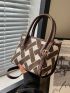 Geometric Pattern Square Bag Mini Double Handle Contrast Binding