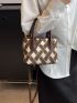 Geometric Pattern Square Bag Mini Double Handle Contrast Binding