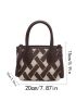 Geometric Pattern Square Bag Mini Double Handle Contrast Binding