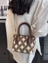 Geometric Pattern Square Bag Mini Double Handle Contrast Binding