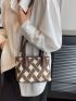 Geometric Pattern Square Bag Mini Double Handle Contrast Binding