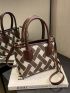 Geometric Pattern Square Bag Mini Double Handle Contrast Binding