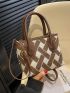 Geometric Pattern Square Bag Mini Double Handle Contrast Binding