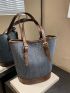 Small Bucket Bag Colorblock Denim Double Handle