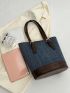 Small Bucket Bag Colorblock Denim Double Handle
