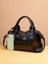 Small Top Handle Bag Embossed Detail Minimalist Black