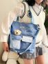 Gingham Detail Shopper Bag Letter Patch & Cartoon Bear Decor