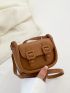 Mini Messenger Bag Buckle Decor Solid Color