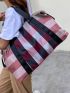 Colorblock Travel Bag Plaid Large Capacity Sporty