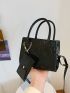 Snakeskin Embossed Square Bag With Coin Purse Black