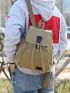 Patch Decor Flap Backpack Drawstring Design Medium