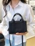 Litchi Embossed Square Bag Mini Double Handle Green