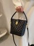 Quilted Pattern Bucket Bag Turn Lock Black