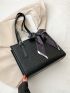 Two Tone Square Bag Crocodile Embossed Twilly Scarf Decor