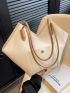 Large Shoulder Tote Bag Button Decor Elegant