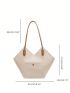 Large Shoulder Tote Bag Button Decor Elegant