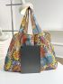 Oversized Shopper Bag Floral Graphic Foldable