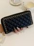 Chain Decor Long Wallet Embossed Detail With Zipper