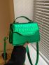 Crocodile Embossed Square Bag Green Flap Top Handle