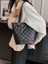 Quilted Shoulder Tote Bag Colorblock Buckle Decor For Work
