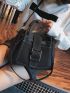 Medium Square Bag Stitch Detail Buckle Decor Double Handle For Work