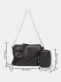 Chevron Square Bag Black Adjustable Strap With Coin Purse For Daily