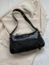 Crocodile Embossed Square Bag Black Studded & Chain Decor For Daily