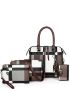 Women's Classic Tote Bag, Large Capacity Colorblock Shoulder Bag, Faux Leather Bag With Bag Charm, Best Work Bag For Women