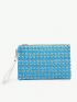 Plaid Pattern Straw Bag Zipper Vacation
