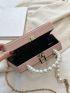 Geometric Pattern Box Bag Faux Pearl Beaded Pink