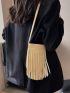 Minimalist Square Bag Mini Fringe Decor Pink
