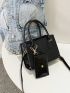 Snakeskin Embossed Square Bag With Coin Purse Black