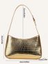 Crocodile Embossed Hobo Bag Small Metallic Funky