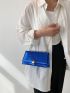 Small Flap Square Bag Crocodile Embossed Metallic Blue Funky