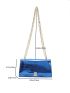 Small Flap Square Bag Crocodile Embossed Metallic Blue Funky