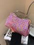 Small Square Bag Holographic Houndstooth Embossed Kiss Lock Funky