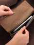 Minimalist Long Wallet Stitch Detail Trifold Genuine Leather Vintage